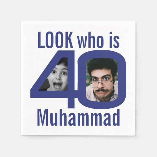 誰が40歳の誕生日を見る2写真青いパーティー スタンダードカクテルナプキン (正面)