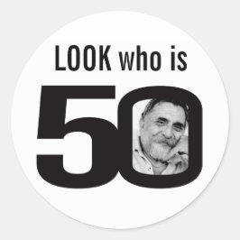 誰が50写真の白黒誕生日シール ラウンドシール
