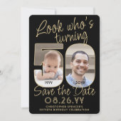 誰が50歳だ！ ブラック＆ゴールド2 フォト バースデーパーティー セーブザデート (正面)