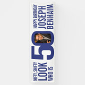 誰が50 50th誕生日パーティー写真の青い白 横断幕 (縦)