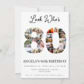 誰が80の祖父母の誕生日を見るフォトコラージュ 招待状 (正面)