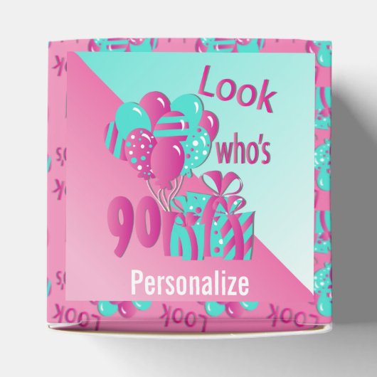 誰が90歳か見て |第90誕生日 – ピンクとターコイズ フェイバーボックス (上部)