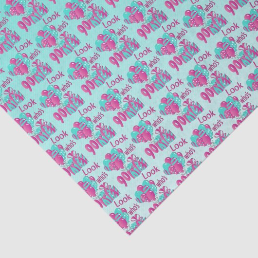 誰が90歳か見て |第90誕生日 – ピンクとターコイズ 薄葉紙 (詳細)