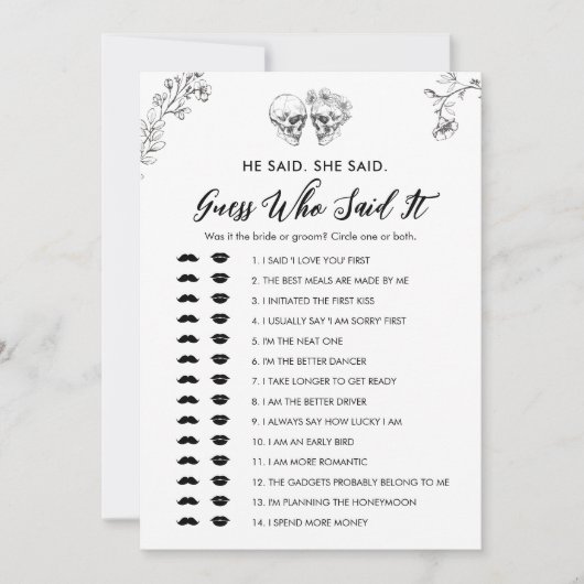 誰がItを言ったかゴシック推測ブライダルシャワーゲームカード 招待状 (正面)