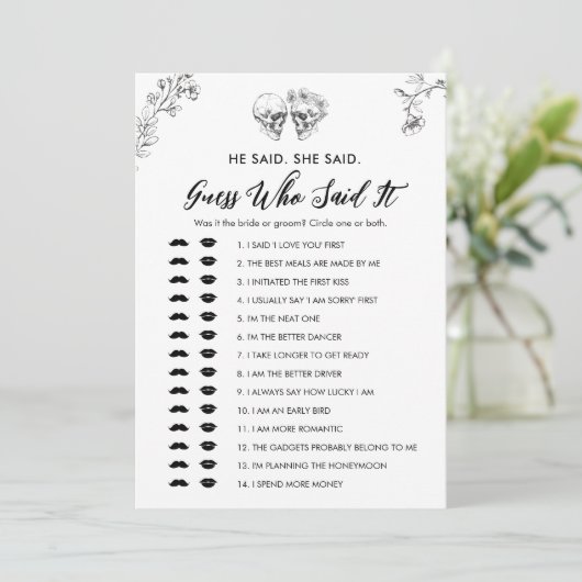 誰がItを言ったかゴシック推測ブライダルシャワーゲームカード 招待状 (スタンド正面)