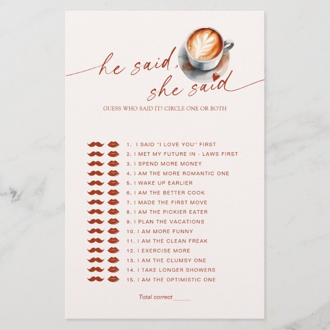 誰がItコーヒーブライダルシャワーゲーム (正面)