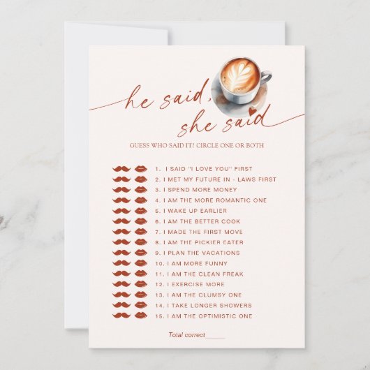 誰がItコーヒーブライダルシャワーゲーム 招待状 (正面)