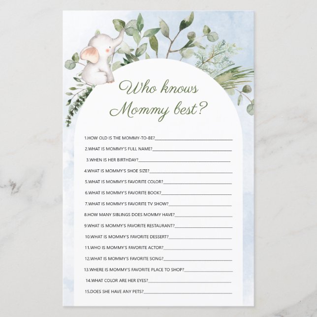 誰がmommy青最高の赤ん坊シャワーのゲームを知っている (正面)