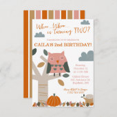 誰がTWO秋フクロウ秋の誕生日パーティーを回している 招待状 (正面/裏面)