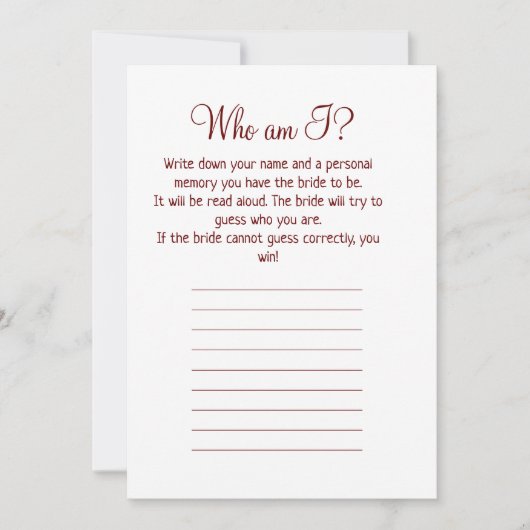 誰だか当てて！シンプルなブライダルシャワーゲーム シーズンカード (正面)
