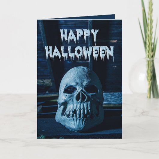 誰でもハロウィンにおぞましいドクロの写真 シーズンカード (正面)