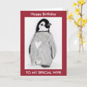 誰でも使えるペンギンのハートの誕生日カード!名前やメッセージを自由にカスタマイズ カード (黄色い花)