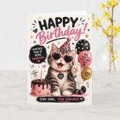 誰でも使える面白い猫の誕生日カード カード (黄色い花)