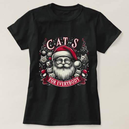 誰でも好きな猫がおもしろいクリスマスを飾る Tシャツ (デザイン正面)