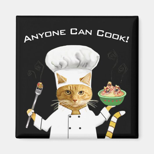 誰でも調理師!子猫冷蔵庫磁石（黒） マグネット (正面)