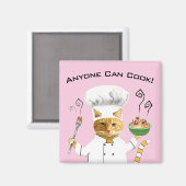 誰でも調理師!猫冷蔵庫磁石（ピンク） マグネット (正面/裏面)