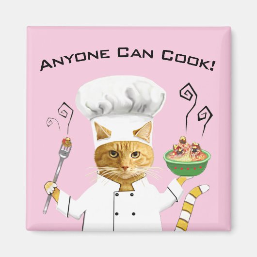 誰でも調理師!猫冷蔵庫磁石（ピンク） マグネット (正面)