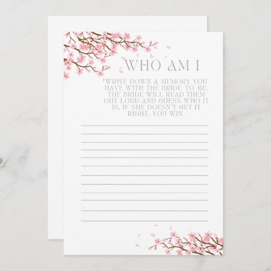 『誰と私の記憶推測ブライダルシャワーゲーム』 サンキューカード (正面/裏面)