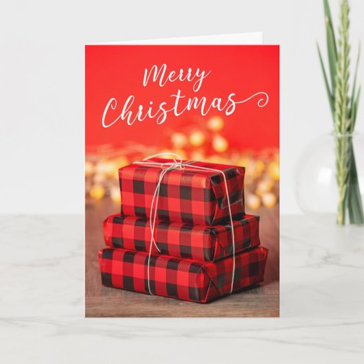 誰にでもクリスマスを 祝う プレゼントの山 シーズンカード (正面)