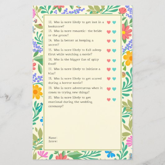 誰のゲームとおもしろいブライダルシャワーを推測 (裏面)