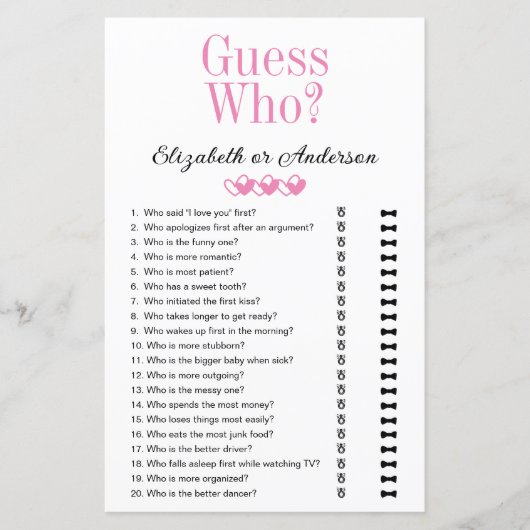 誰のブライダルシャワーゲーム (正面)