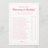 誰のママまたはパパのゲーム女の子の赤ちゃんシャワー アドバイスカード (正面)