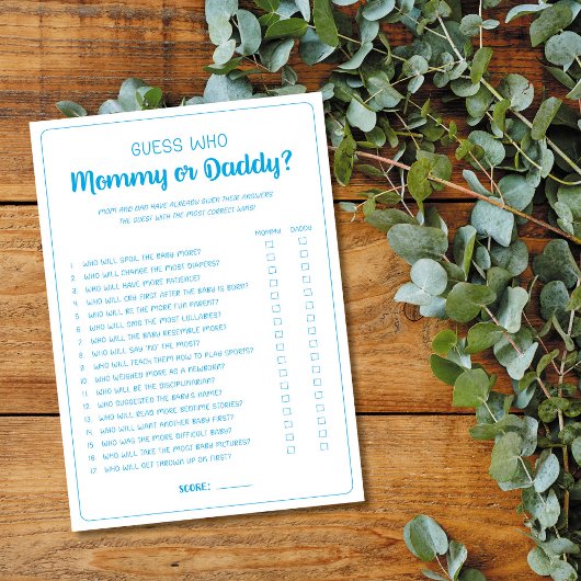 誰のママまたはパパのゲーム男の子の赤ちゃんシャワー青 アドバイスカード