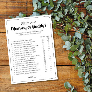 誰のママまたはパパのゲーム赤ちゃんシャワーのゲームを推測 アドバイスカード