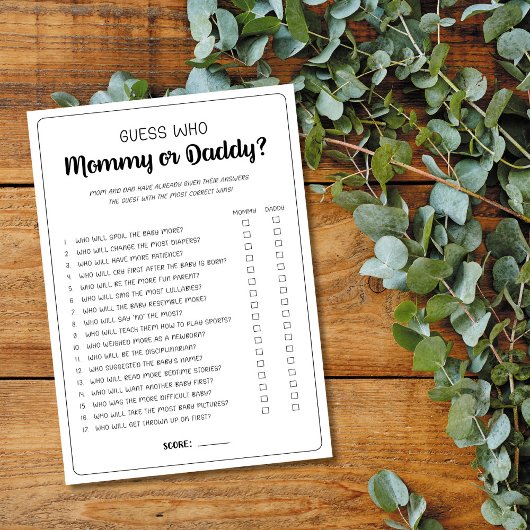 誰のママまたはパパのゲーム赤ちゃんシャワーのゲームを推測 アドバイスカード