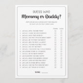 誰のママまたはパパのゲーム赤ちゃんシャワーのゲームを推測 アドバイスカード (正面)