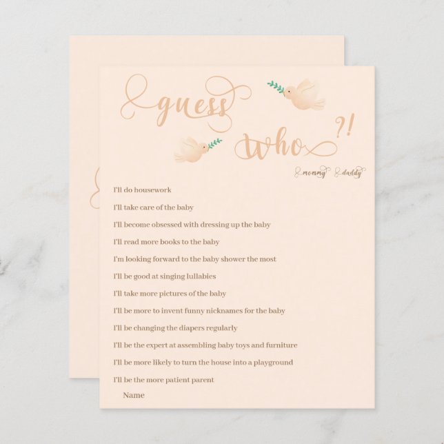 誰のママまたはパパの赤ちゃんシャワーゲームを推測 (正面/裏面)