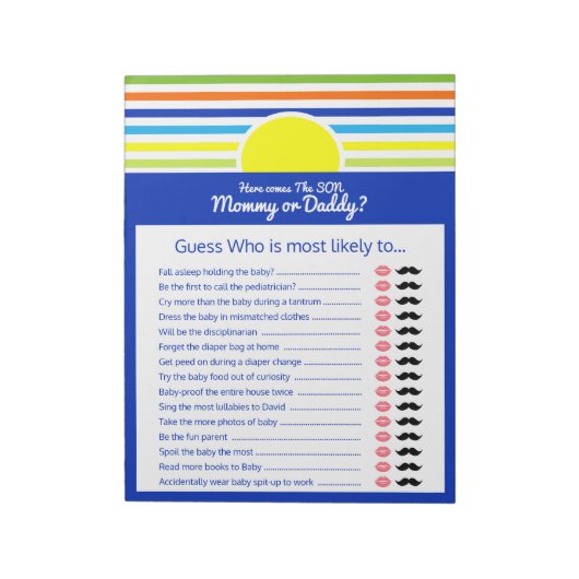 誰のママまたはパパの赤ちゃんシャワーゲームを推測 ノートパッド (回転)