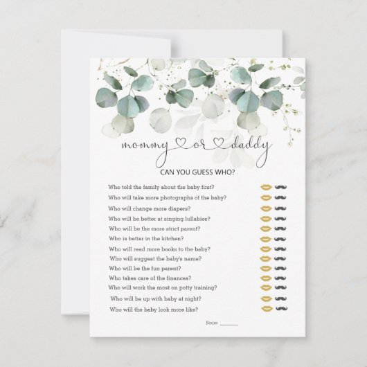誰のママまたはパパ赤ちゃんシャワー緑のゲーム 出欠カード (正面)