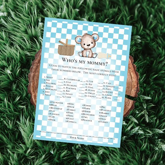 誰のママ？かわいいテディベア赤ちゃんゲームカード 招待状