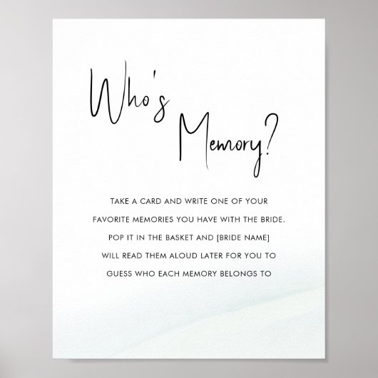 誰のメモリブライダルシャワーゲームグリーンウォッシュ ポスター (正面)