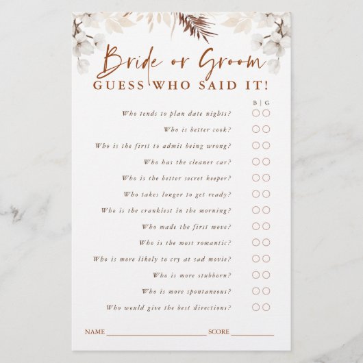 誰の花嫁または花婿を推測 – Terracottaフローラゲーム (正面)