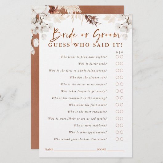 誰の花嫁または花婿を推測 – Terracottaフローラゲーム (正面/裏面)