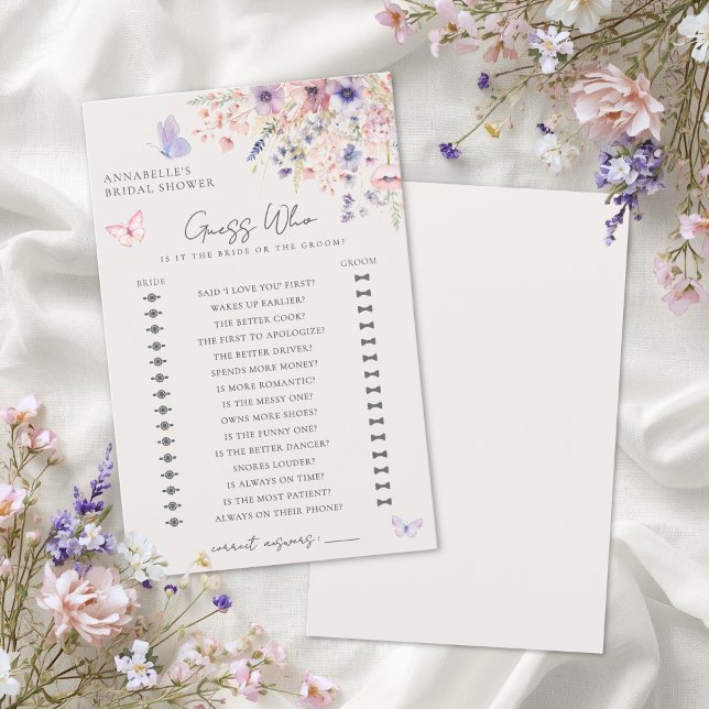 誰の蝶々と野の花 ブライダルシャワーゲーム (Guess Who Butterfly Wildflower Bridal Shower Game)