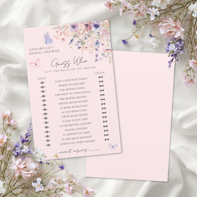 誰の蝶の花のブライダルシャワーゲームよ (Guess Who Butterfly Floral Bridal Shower Game)