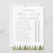 誰の言葉？ママ？パパ？ ウッドランド ベビーシャワー ゲーム 招待状 (正面)