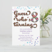 誰の誕生日か当ててみて！お誕生日おめでとう　飾り付きクッキー 招待状 (スタンド正面)