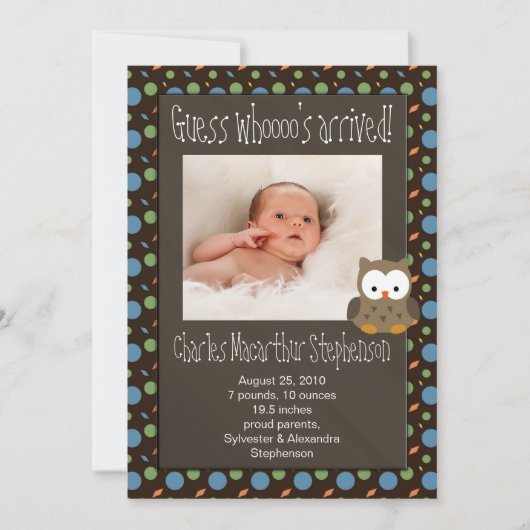 誰の赤ちゃんが来たかな?ベイビーボーイ誕生のお知らせ 案内状 (正面)