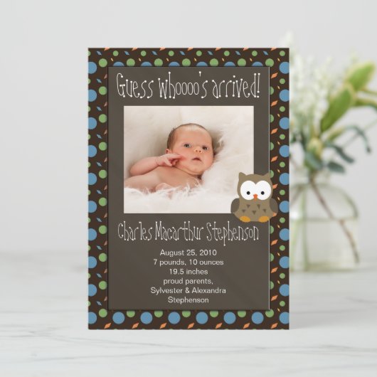 誰の赤ちゃんが来たかな？ベイビーボーイ誕生のお知らせ 案内状 (スタンド正面)