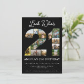 誰の21フォトコラージュのサイン21歳の誕生日 招待状 (スタンド正面)