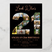 誰の21フォトコラージュのサイン21歳の誕生日 箔招待状 (正面)