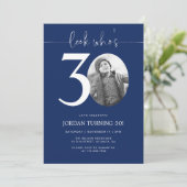 誰の30歳か見てみろ | ネイビー 30歳の誕生日招待状 招待状 (スタンド正面)