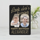 誰の40歳のブラック＆ゴールド誕生日パーティー2写真 招待状 (スタンド正面)