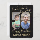 誰の50歳のブラック＆ゴールドの誕生日パーティー2写真 招待状 (正面)