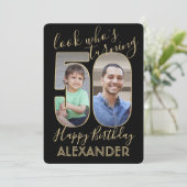 誰の50歳のブラック＆ゴールドの誕生日パーティー2写真 招待状 (スタンド正面)