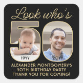 誰の50歳のブラック＆ゴールドの誕生日パーティー2 フォトですよ スクエアシール (正面)